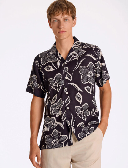 Lindbergh Aop Lyocell Shirt S/S - Black - M