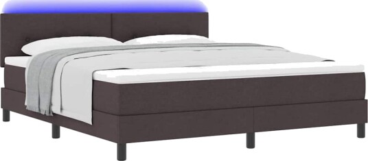 Box Spring Seng med Madrass & LED Mørk Brun 180x200 cm Stoff