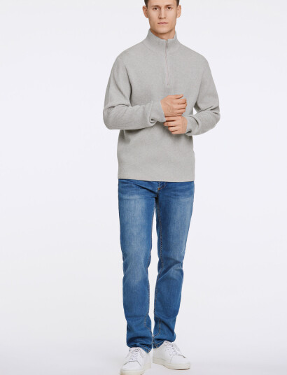 Lindbergh Half Zip Rib Knit - Grey - M Lindbergh Half Zip Rib Knit - Grey - M