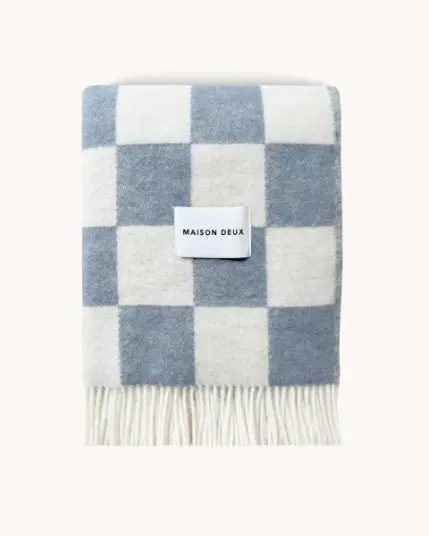Maison Deux Checkerboard Pledd Blå/Hvit