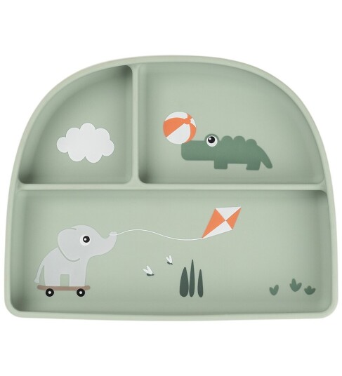 Done by Deer Stick&Stay Compartment Plate Playground Green   Green   20X 16X H 3CM