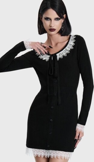 Killstar   Goth Kort kjole   VICTORIA'S WRATH KNITTED MINI DRESS   XS til 4XL   Damer   svart