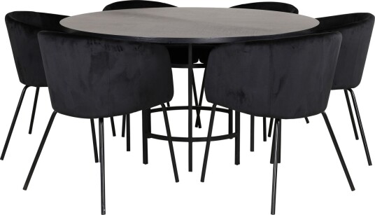 Copenhagen Matgruppe 140 cm Rund med 6 Berit stoler - Sort
