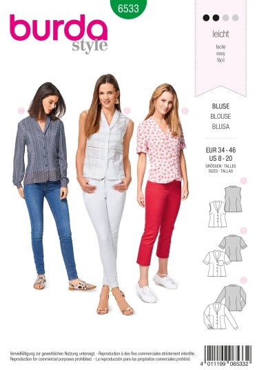 Burda 6533 - Bluse EUR: 34-46, US: 8-20 Burda 6533 - Bluse EUR: 34-46, US: 8-20