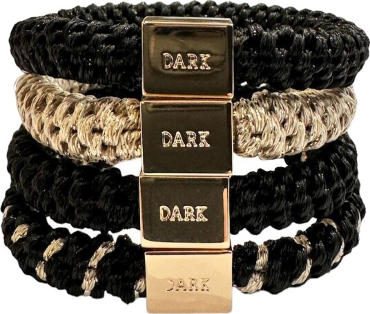 DARK Fat Hair Ties Black With Gold Mix 4pcs