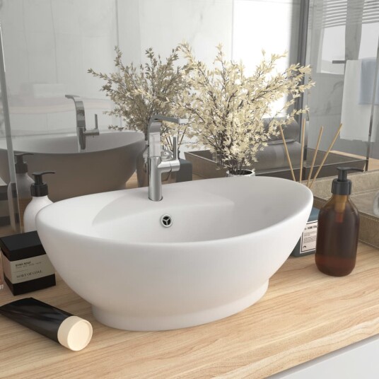vidaXL Luksuriøs servant med overløp oval matt hvit 58,5x39cm keramisk vidaXL Luksuriøs servant med overløp oval matt hvit 58,5x39cm keramisk
