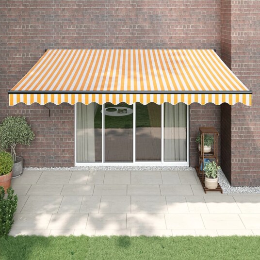 Uttrekkbar markise gul og hvit 4,5x3 m stoff og aluminium