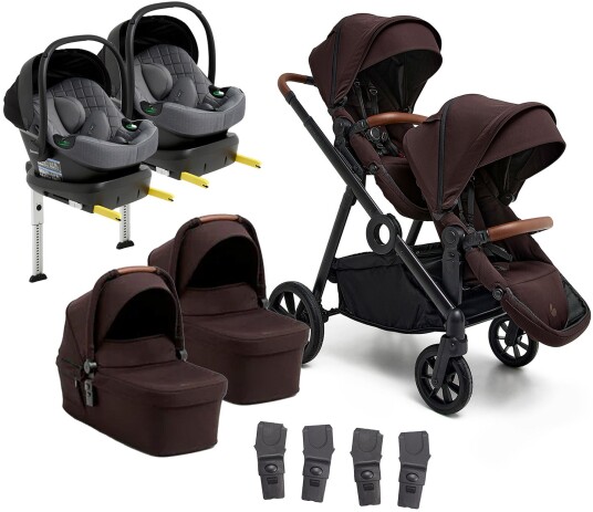 Beemoo Pro Multi 2 Tvillingvogn inkl Route i-Size Babybilstol & Base Espresso Brown/Mineral Grey