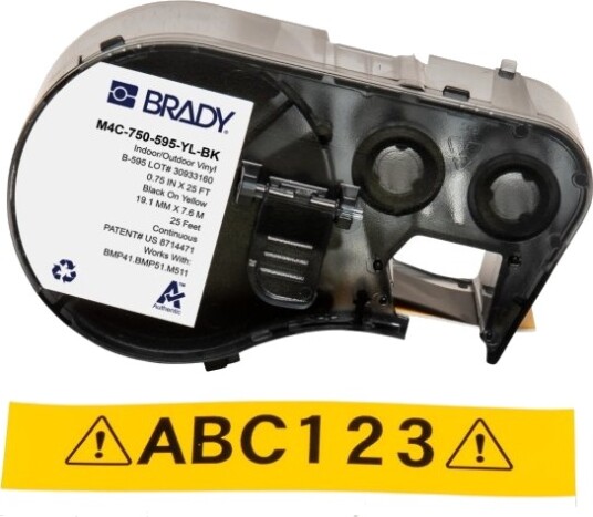 Brady M4c 750 595 Yl Bk Sort Gult Selvklebende Skriveretikett Kontinuerlig Etikett Vinyl Trermisk Overføring Akryl