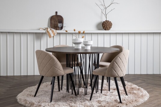 Venture Home Stone Spisegruppe 120 cm Rund med 4 Velvet Stoler Beige