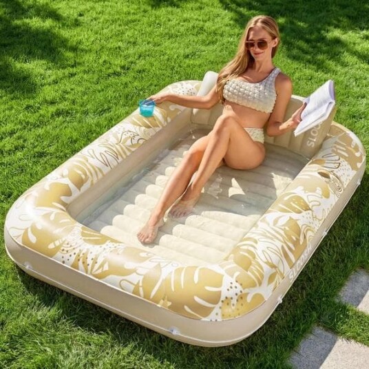 Oppblåsbar bassengmadrass 180 x 118 cm ekstra stor madrass for voksne med pute 4 i 1 solseng