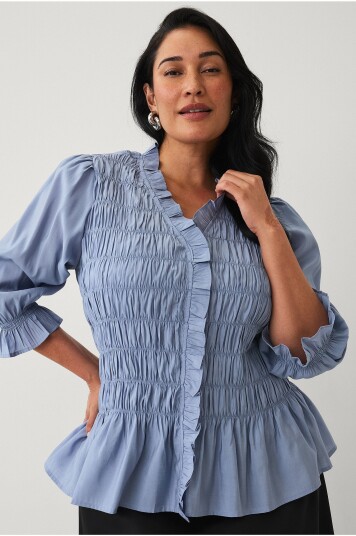 Ellos Plus collection Bluse med vaffelsøm Blå