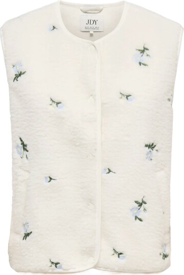 JDY Jdysimina Teddy Flower Emb Waistcoat Otw   White   XL