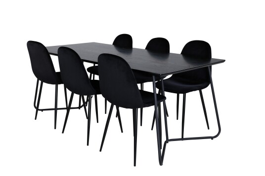 Venture Home Petra Spisegruppe 190 cm Rektangulær med 6 Polar Stoler Sort