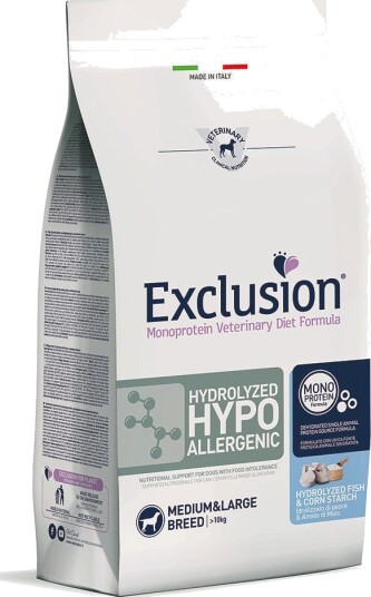 Exclusion Diet Tørrfôr Hypoallergenic Hydrolyzed Medium Large & Maisstivelse Fisk 2 kg Exclusion Diet Tørrfôr Hypoallergenic Hydrolyzed Medium Large & Maisstivelse Fisk 2 kg