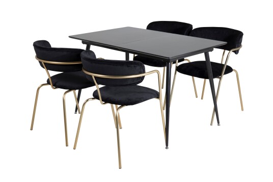 Venture Home Silar Matgrupp Förlängningsbar 120 cm Rektangulär med 4 Arrow stolar Sort/Guld