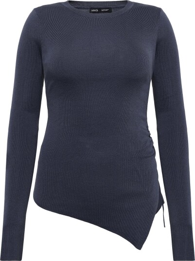 Mango Ruched Fine Knit Sweater Navy S