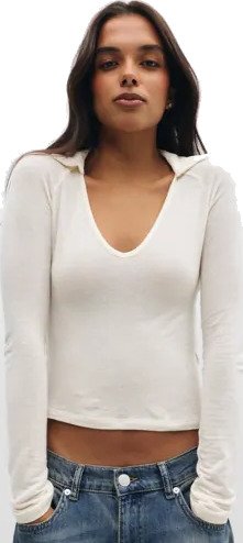 Nelly - Hvit - Soft Wool Blend Collar Top