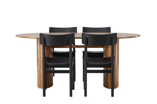 Venture Design Isolde & Montros spisegruppe Svart/natur 4 stoler & bord 180 x 90 cm