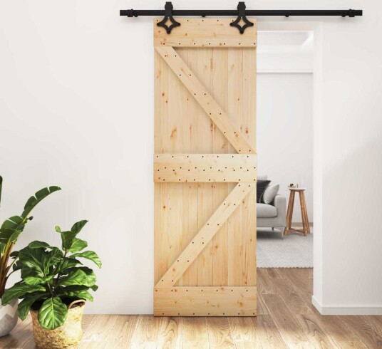  Skyvedør Naturlig og svart 70 x 210 cm Massiv Furu Tre
