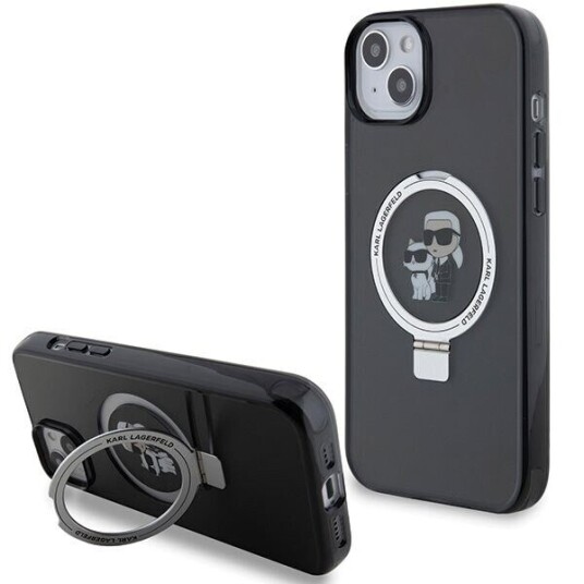 Karl Lagerfeld iPhone 15 Plus Hardcase med Ringstativ MagSafe Svart