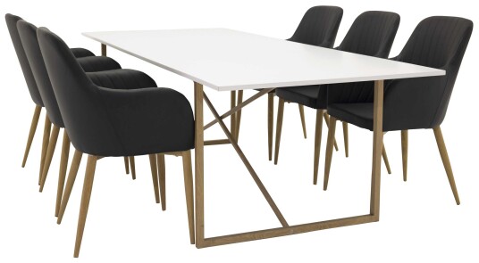 Venture Design Palace & Comfort spisegruppe Hvit/svart 6 st stoler & bord 240 x 100 cm