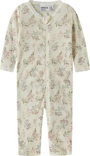 Name It Nattdrakt Ull NbfWang Snow White/Blomster + Blader Name It 56 Nattdrakt Beige Hvit