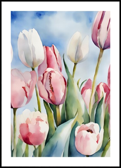 Watercolor Spring Tulips Plakat / 21x30