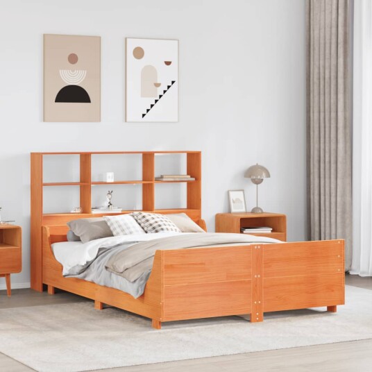  Seng med bokhylle uten madrass voksbrun 150x200 cm heltre 8721158625922