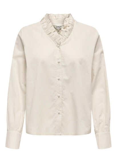 ONLY Onlhassie L/S Frill Shirt Ox Wvn - Cream - S ONLY Onlhassie L/S Frill Shirt Ox Wvn - Cream - S
