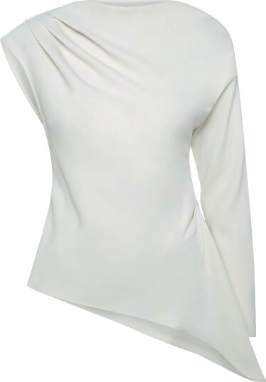 Topshop Tstena One Shoulder Ls Top Wvn   DOUBLE CREAM   42