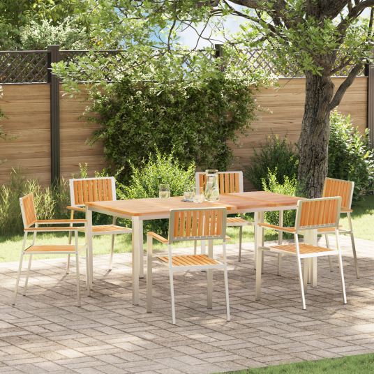 7-delt hage spisebord sett Solid tre Teak