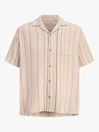Jack and Jones Bradley Striped Resort Shirt Short Sleeve Beige XXL