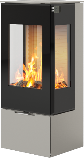 Rais Nexo 100 nikkel vedovn med sideglass og glassdør Rais Nexo 100 nikkel vedovn med sideglass og glassdør
