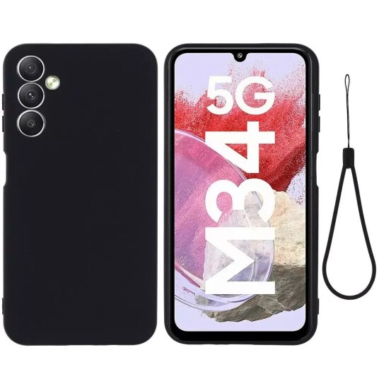 INCOVER Samsung Galaxy M34 (5G) / F34 (5G) Liquid Silikon Deksel med Stropp - Svart