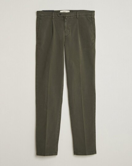 Briglia 1949 Easy Fit Pleated Cotton Stretch Trousers Military