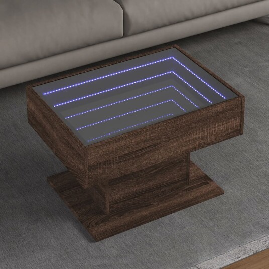  Salongbord med LED brun eik 70x50x45 cm konstruert tre 847538