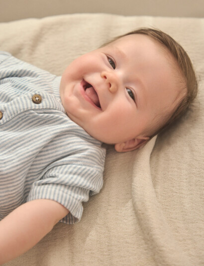 En Fant Playsuit Muslin Stripe Blue 74