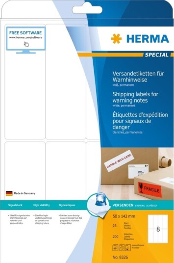 Herma 8326 Hvit Papir Laser/Blekkskriver Matte Permanent Avrundet Rektangel