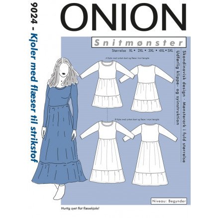 ONION Snittmønster Plus 9024 Kjole med Volanger Str XL 5XL