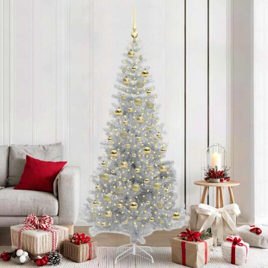Juletre med 300 LED med stativ sølv 210 cm PET