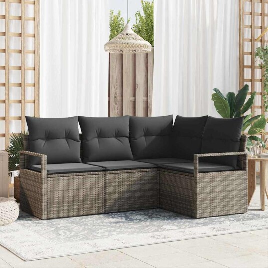 vidaXL Sofa sett 4 stk. Grå polyrotting