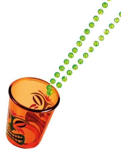 Boland Assorterte Gul/Oransje Shotglass med Tikihode og Grønt Perlekjede
