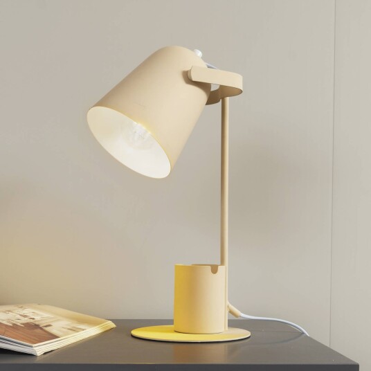 Lindby bordlampe Ilmar beige/hvit metall Ø 12 cm