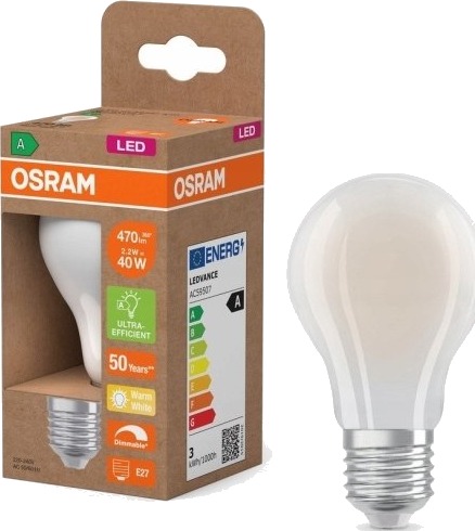 Osram Led Standard Mat 470Lm 2,2W/827 40W E27 Energiklasse A Dæmpbar