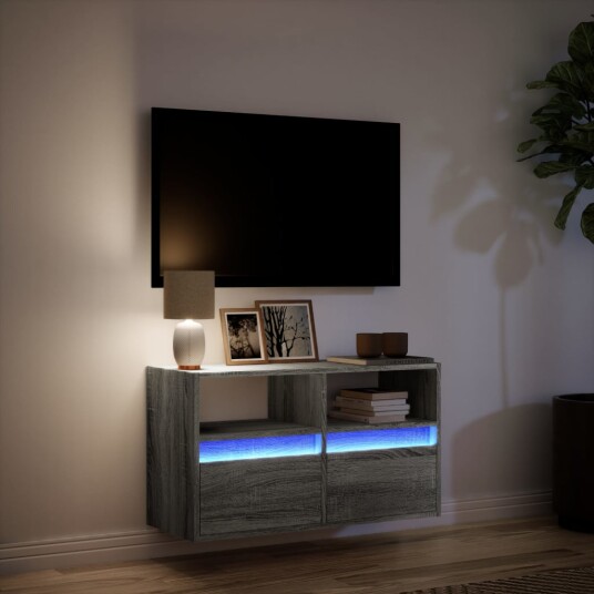  Vegghengt TV-benk med LED grå sonoma 80x31x45 cm 8721102968976