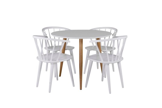 Venture Design Polar & Bobby spisegruppe Hvit/hvit 4 st stoler & bord 90 cm