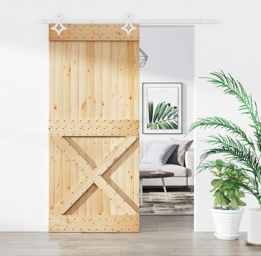 Skyvedør Naturlig og Hvit 90 x 210 cm Massiv Furu Tre Skyvedør Naturlig og Hvit 90 x 210 cm Massiv Furu Tre
