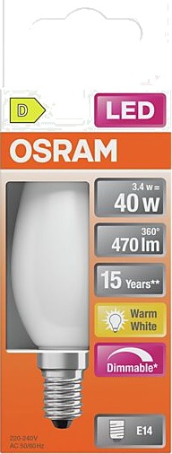 Osram led lyspære e14 classic b40 470lm matt dimbar varmhvit Osram led lyspære e14 classic b40 470lm matt dimbar varmhvit