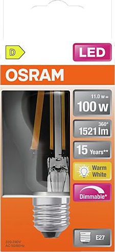 Osram led classic a 100 12w 2700k klar dim e27